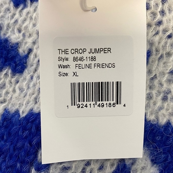 Mother Feline Friends Sweater Alpaca Crop Jumper Blue White - Picture 13 of 14